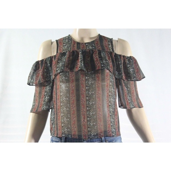 💕BCBGMaxAzria💕 Chiffon Cold Shoulder Pattern Top - Picture 1 of 8